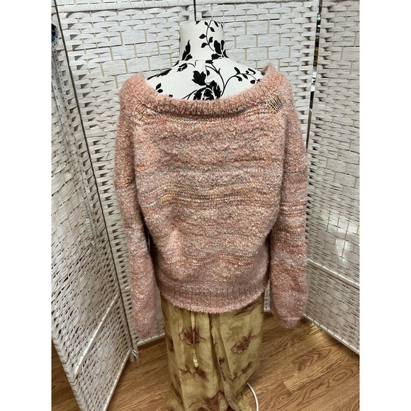 J Crew Puff Sleeve V Neck Sweater Pink Space Dye Women's L Wool Alpaca Blend - Picture 4 of 5